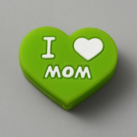 Heart with Word I Love Mom Silicone Beads SIL-WH0001-61J-1