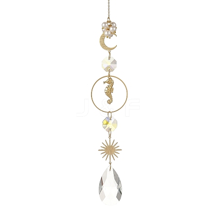 Glass Teardrop Hanging Suncatchers HJEW-JM05038-1