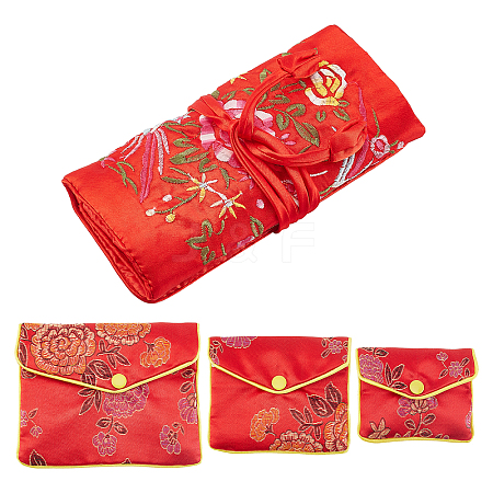 AHADERMAKER 4Pcs 4 Style Embroidery Damask Cloth Pouches ABAG-GA0001-13-1