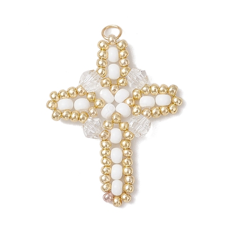Glass Seed Beaded Cross Pendants PALLOY-MZ00826-01-1