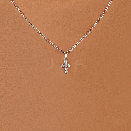 Cross Alloy with Crystal Rhinestone Pendant Necklaces WGAF0E8-03-1