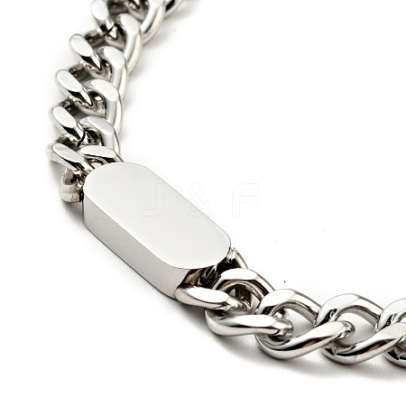 304 Stainless Steel Rectangle Pendant Necklace with Curb Chains for Men Women NJEW-P229-18P-1