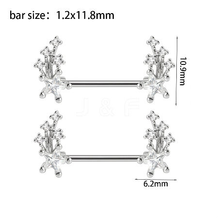 304 Stainless Steel Clear Cubic Zirconia Nipple Rings WG434B5-05-1