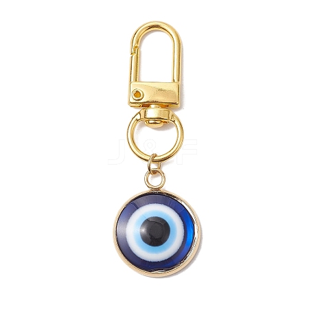 Flat Round with Evil Eye 304 Stainless Steel & Resin Pendant Decorations HJEW-JM01946-02-1