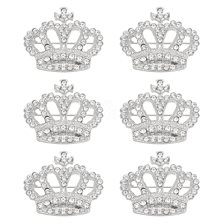 6Pcs Crystal Rhinestone Crown Brooch Pin JEWB-PH0001-52-1