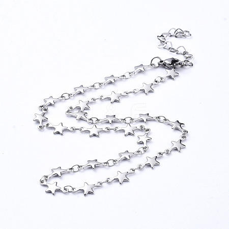 Non-Tarnish 304 Stainless Steel Star Link Chain Necklaces NJEW-JN02888-01-1