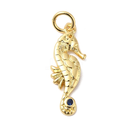 Rack Plating Brass Pave Blue Cubic Zirconia Sea Animal Pendants KK-B092-03G-1