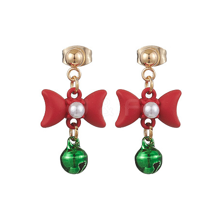 Bowknot Alloy with Acrylic & Brass Bell Stud Dangle Earrings EJEW-JE06092-1