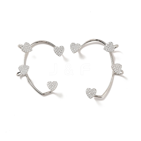 Clear Cubic Zirconia Heart Cuff Earrings EJEW-K093-26P-1