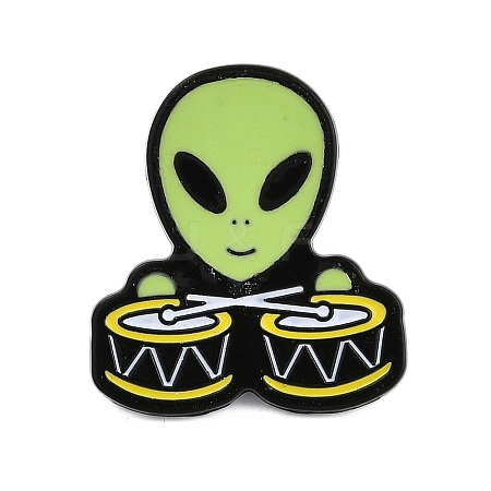 Alien is Beating A Drum Enamel Pins JEWB-Q014-09A-1