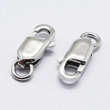 Anti-Tarnish Rhodium Plated 925 Sterling Silver Lobster Claw Clasps STER-K167-075A-P-1