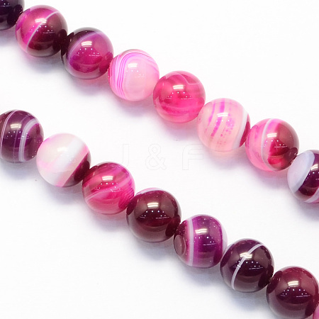 Round Natural Striped Agate/Banded Agate Stone Beads Strands X-G-S118-8mm-02-1