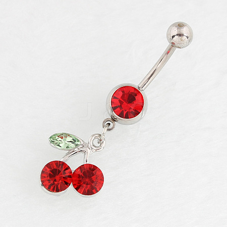 Cherry Alloy Ruby Rhinestone Dangle Belly Button Rings FS-WG98245-01-1