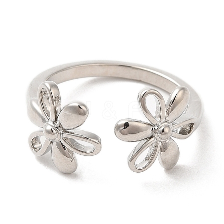 Rack Plating Brass Flower Open Cuff Rings for Women RJEW-M148-07P-1