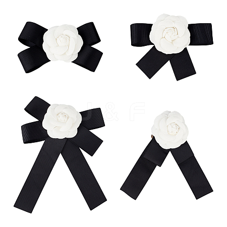 ANATTASOUL 4Pcs 4 Style Polyester Camellia Bow Tie Neck Tie Lapel Pins JEWB-AN0001-03-1