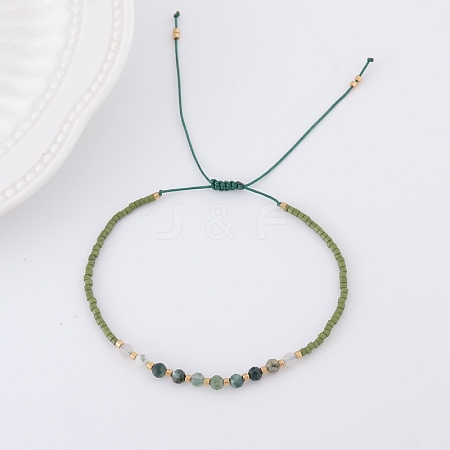 2mm Faceted Natural Green Aventurine Beaded Braided Adjustable Bracelets for Women PF2854-1-1