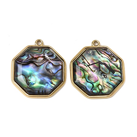 304 Stainless Steel & Natural Paua Shell Pendants SH-CBA7184-01D-G-1