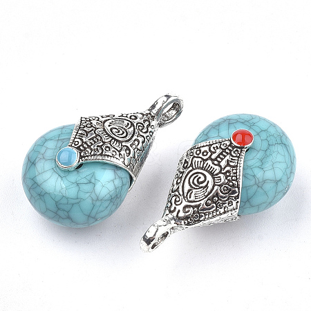 Tibetan Style Resin Pendants X-RESI-T022-16G-1