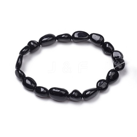 Natural Black Tourmaline Stretch Beaded Bracelets BJEW-K213-C19-1