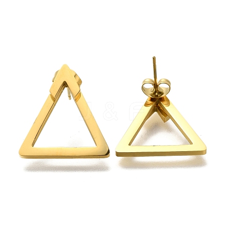 Ion Plating(IP) 304 Stainless Steel Hollow Triangle Stud Earrings EJEW-C118-05A-1