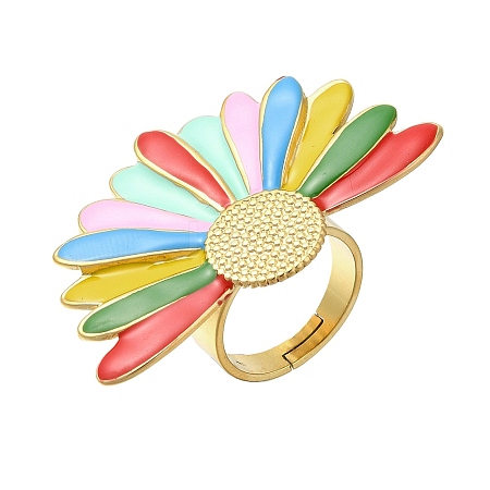 Flower Enamel Finger Rings RJEW-M023-03G-01-1