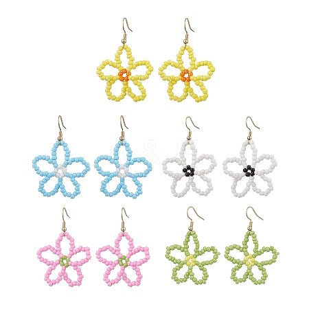 Flower Glass Beaded Dangle Earrings EJEW-JE06204-1