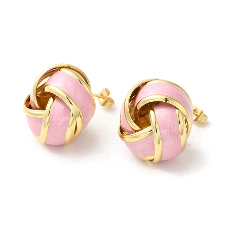 Real 18K Gold Plated Brass Enamel Stud Earrings for Women EJEW-M251-09G-04-1