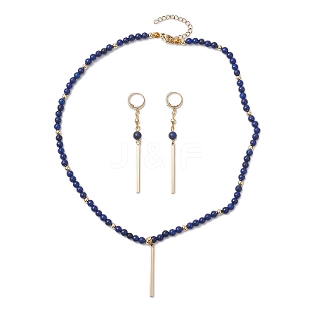 Natural Lapis Lazuli Beads Necklaces & Leverback Earrings Sets SJEW-JS01302-1
