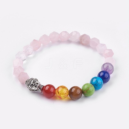 Natural Rose Quartz Stretch Bracelets BJEW-JB03951-03-1