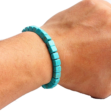 Natural Turquoise Beaded Stretch Bracelets for Men Women PW-WG83054-02-1