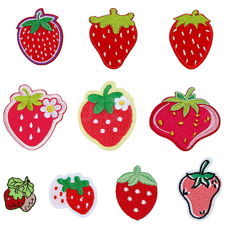 10Pcs 10 Styles Strawberry Polyester Embroidery Cloth Sew on Appliques PATC-CP0001-08B-1