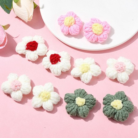 Cotton Cord Knitting Flower Clip-on Earrings for Women EJEW-JE06227-1