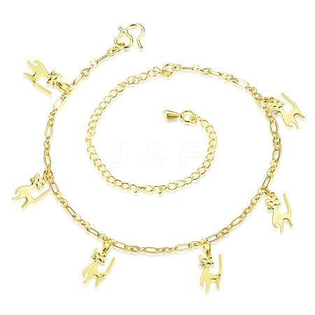 European and American Fashion Brass Cat Charm Anklets For Ladies Summer Holiday AJEW-BB14788-G-1