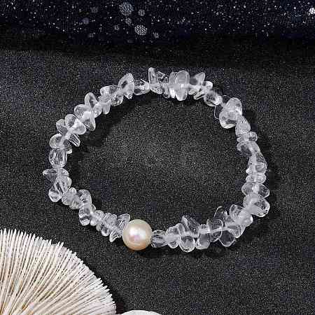 Natural Quartz Crystal Chips Stretch Bracelets for Women BJEW-JB11343-06-1