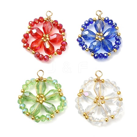Cooper Wire Wrapped Electroplate Glass Pendants PALLOY-MZ01413-1