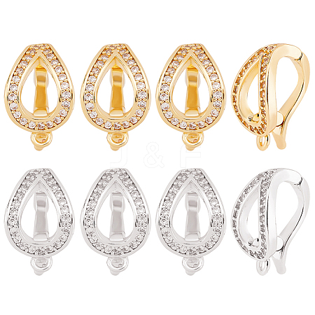 BENECREAT 8Pcs 2 Colors Brass Micro Pave Clear Cubic Zirconia Twister Clasp FIND-BC0004-03-1