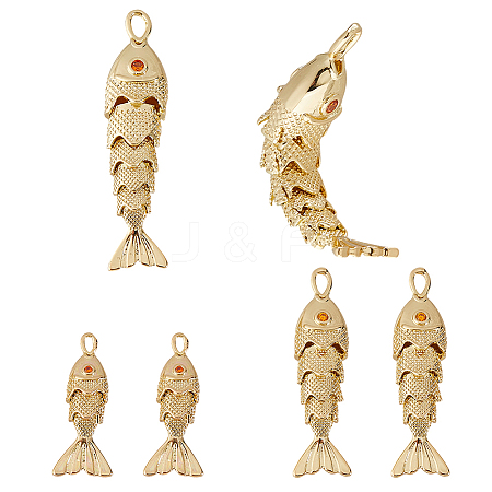 6Pcs 3 Styles Brass Micro Pave Orange Cubic Zirconia Pendants FIND-HS0002-09-1