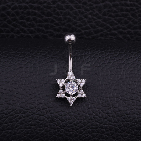 316L Surgical Stainless Steel Micro Pave Clear Cubic Zirconia Curved Barbell Belly Rings WGD8A79-06-1