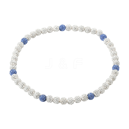 1Pc Polymer Clay Rhinestone Round Beaded Stretch Necklaces NJEW-SP0001-14F-1