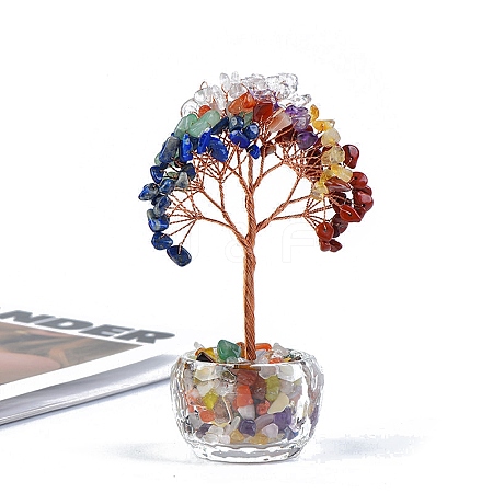 Natural Gemstone Chips Tree of Life Decorations PW-WG40737-05-1