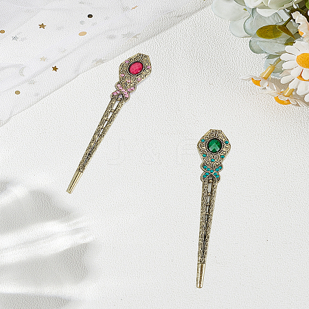 2Pcs 2 Colors Vintage Alloy Hair Sticks OHAR-LP0004-01B-1