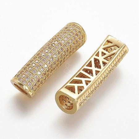 Brass Micro Pave Cubic Zirconia Tube Beads ZIRC-N025-58G-1