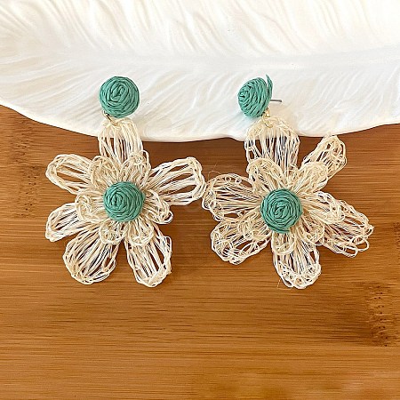 Bohemian Raffia with Linen Stud Dangle Earrings FS-WG91701-07-1