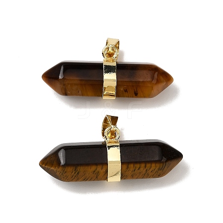 Natural Tiger Eye Double Terminal Pointed Pendants G-NH0001-15G-08-1