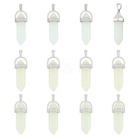 12Pcs 3 Colors Bullet Glass Pointed Luminous Pendants FIND-FH0005-53-1