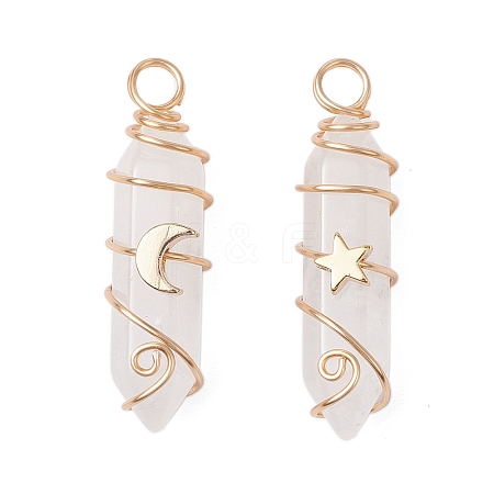 2Pcs 2 Styles Natural Quartz Crystal Double Terminated Pointed Pendants PALLOY-JF03122-05-1