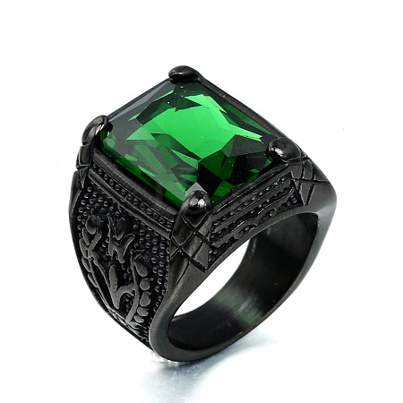 316L Stainless Steel & Cubic Zirconia Men's Vintage Carved Finger Rings FS-WG82D33-80-1