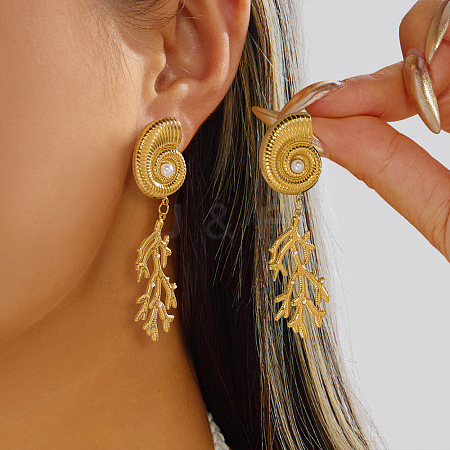 Alloy & Imitation Pearl Shell Shape with Coral Stud Earrings for Women WG4E17D-01-1