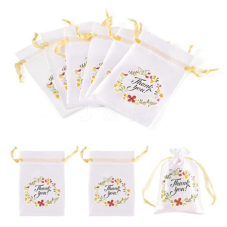 Flower Thank You Polyester Satin Storage Drawstring Bags ABAG-TAC0005-09B-1