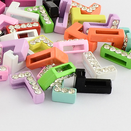 Mixed Color Zinc Alloy Grade A Rhinestone Letter Slide Charms ALRI-S130-L-1